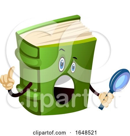 Green Book Mascot Character Holding a Magnifying Glass by Morphart Creations