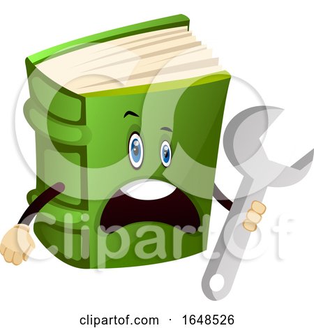 Green Book Mascot Character Holding a Spanner Wrench by Morphart Creations
