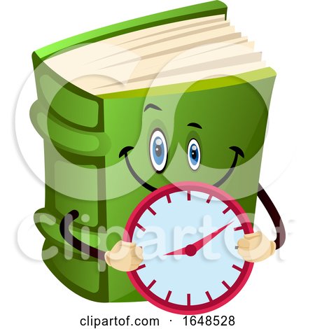 Green Book Mascot Character Holding a Clock by Morphart Creations