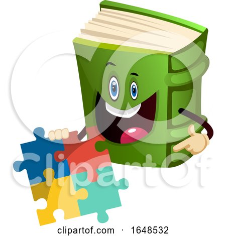 Green Book Mascot Character Holding a Puzzle by Morphart Creations
