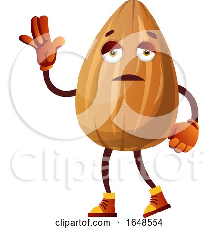 Tired Almond Mascot Character Waving by Morphart Creations