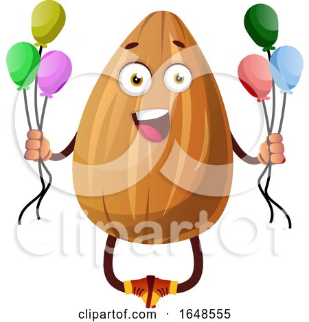 Almond Mascot Character Holding Balloons by Morphart Creations