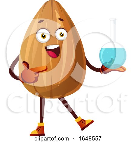 Almond Mascot Character Holding a Science Bottle by Morphart Creations