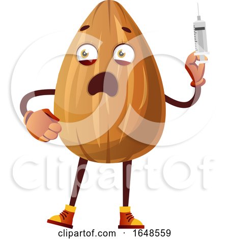 Almond Mascot Character Holding a Syringe by Morphart Creations