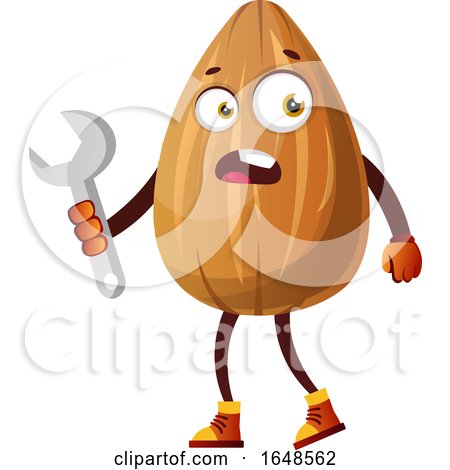 Almond Mascot Character Holding a Spanner Wrench by Morphart Creations