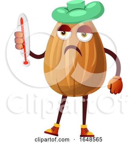Sick Almond Mascot Character Holding a Thermometer by Morphart Creations