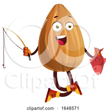Almond Mascot Character Fishing by Morphart Creations