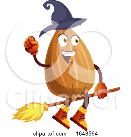 Witch Almond Mascot Character Riding a Broomstick by Morphart Creations