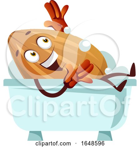 Almond Mascot Character Soaking in a Bath Tub by Morphart Creations