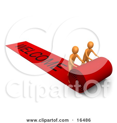 Two Orange People Unrolling A Large And Luxurious Red Carpet For Someone Expecting The Vip Treatment Clipart Illustration Graphic by 3poD
