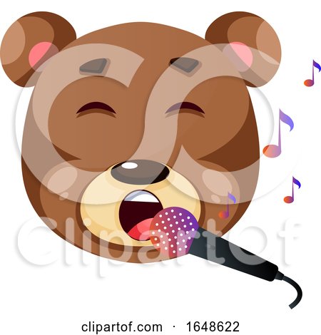 Cute Brown Bear Singing Karaoke, Illustration, Vector on White Background. by Morphart Creations