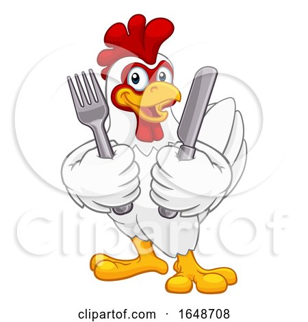 Chicken Rooster Cockerel Knife and Fork Cartoon by AtStockIllustration