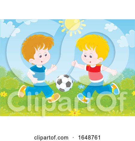 Little Boys Playing Soccer by Alex Bannykh