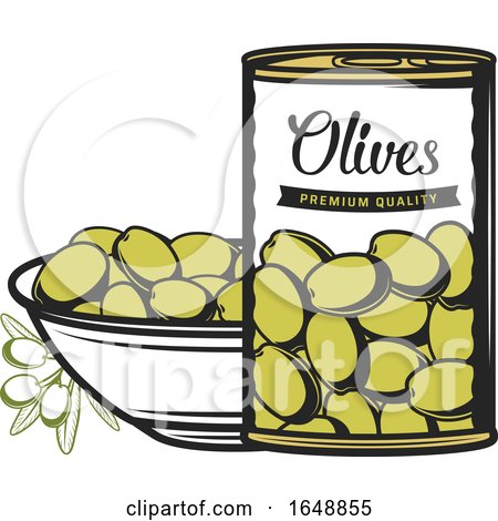 Jar and Bowl of Green Olives by Vector Tradition SM