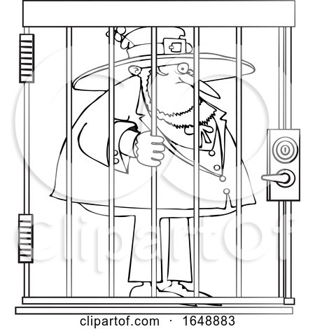 Cartoon Black and White Leprechaun in Jail by djart