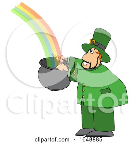 Cartoon Leprechaun Catching a Rainbow in a Pot by djart