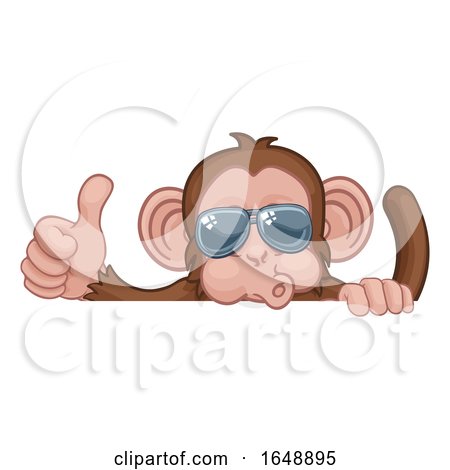 Monkey Sunglasses Cartoon Animal Thumbs up Sign by AtStockIllustration