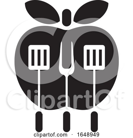 Black and White Apple with BBQ Utensils by Lal Perera