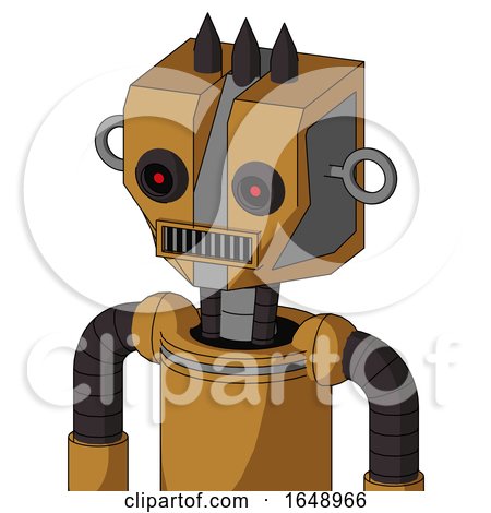 Yellowish Droid with Mechanical Head and Square Mouth and Black Glowing Red Eyes and Three Dark Spikes by Leo Blanchette