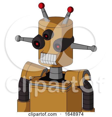 Yellowish Droid with Cylinder Head and Teeth Mouth and Three-Eyed and Double Led Antenna by Leo Blanchette