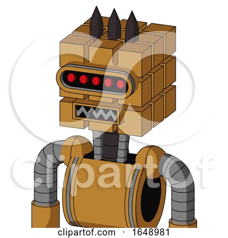 Yellowish Droid with Cube Head and Square Mouth and Visor Eye and Three Dark Spikes by Leo Blanchette