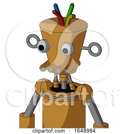 Yellowish Droid with Cylinder-Conic Head and Pipes Mouth and Two Eyes and Wire Hair by Leo Blanchette