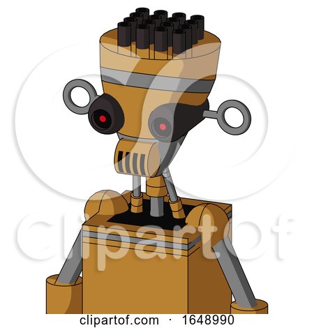 Yellowish Droid with Vase Head and Speakers Mouth and Black Glowing Red Eyes and Pipe Hair by Leo Blanchette