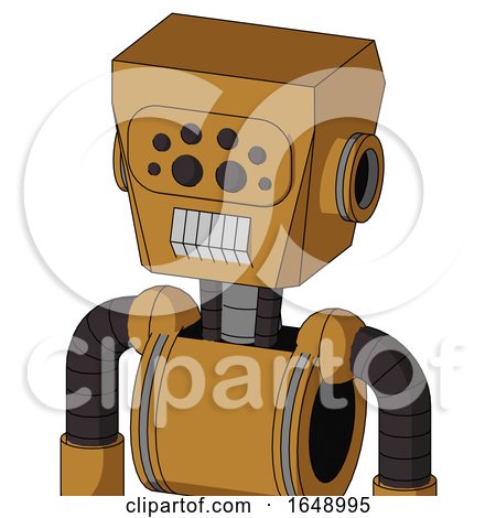 Yellowish Droid with Box Head and Teeth Mouth and Bug Eyes by Leo Blanchette