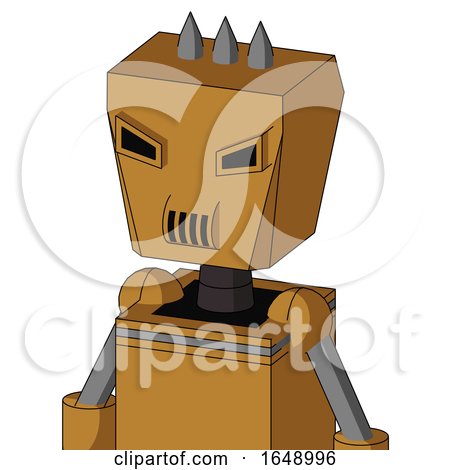 Yellowish Droid with Box Head and Speakers Mouth and Angry Eyes and Three Spiked by Leo Blanchette
