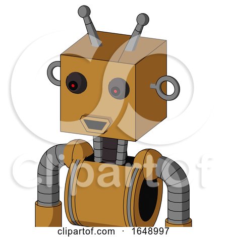 Yellowish Droid with Box Head and Happy Mouth and Red Eyed and Double Antenna by Leo Blanchette