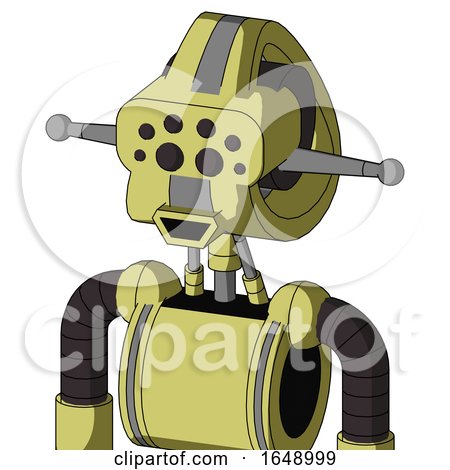 Yellow Robot with Droid Head and Happy Mouth and Bug Eyes by Leo Blanchette