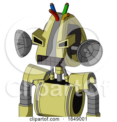 Yellow Robot with Droid Head and Keyboard Mouth and Angry Eyes and Wire Hair by Leo Blanchette