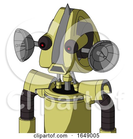 Yellow Robot with Droid Head and Sad Mouth and Red Eyed and Spike Tip by Leo Blanchette
