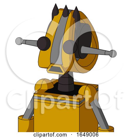 Yellow Robot with Droid Head and Sad Mouth and Two Eyes and Three Dark Spikes by Leo Blanchette