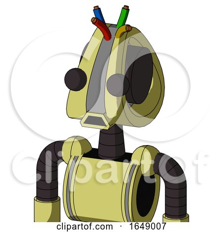 Yellow Robot with Droid Head and Sad Mouth and Two Eyes and Wire Hair by Leo Blanchette