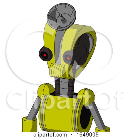 Yellow Robot with Droid Head and Speakers Mouth and Black Glowing Red Eyes and Radar Dish Hat by Leo Blanchette