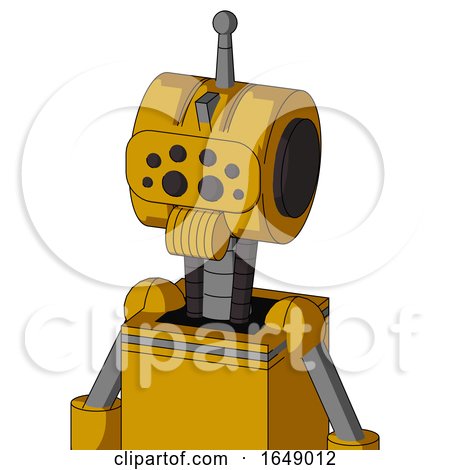 Yellow Robot with Multi-Toroid Head and Speakers Mouth and Bug Eyes and Single Antenna by Leo Blanchette