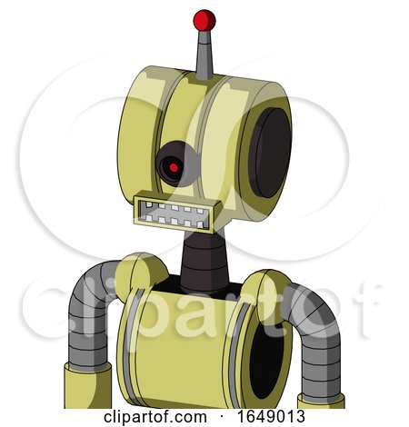 Yellow Robot with Multi-Toroid Head and Square Mouth and Black Cyclops Eye and Single Led Antenna by Leo Blanchette