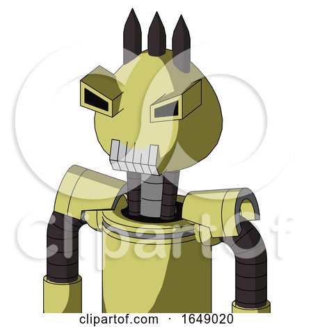 Yellow Robot with Rounded Head and Teeth Mouth and Angry Eyes and Three Dark Spikes by Leo Blanchette
