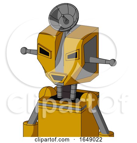 Yellow Robot with Mechanical Head and Happy Mouth and Angry Eyes and Radar Dish Hat by Leo Blanchette