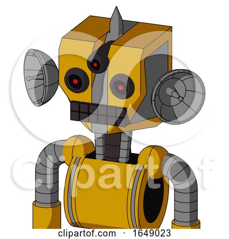 Yellow Robot with Mechanical Head and Keyboard Mouth and Three-Eyed and Spike Tip by Leo Blanchette