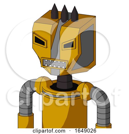 Yellow Robot with Mechanical Head and Square Mouth and Angry Eyes and Three Dark Spikes by Leo Blanchette