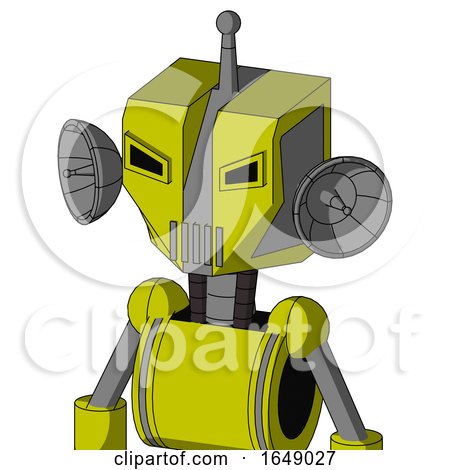 Yellow Robot with Mechanical Head and Vent Mouth and Angry Eyes and Single Antenna by Leo Blanchette