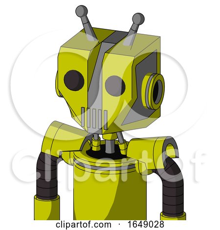 Yellow Robot with Mechanical Head and Vent Mouth and Two Eyes and Double Antenna by Leo Blanchette