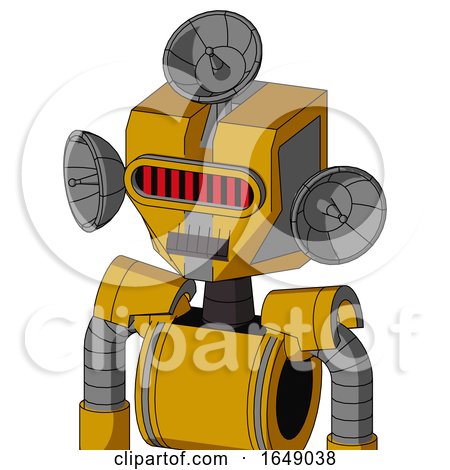 Yellow Robot with Mechanical Head and Dark Tooth Mouth and Visor Eye and Radar Dish Hat by Leo Blanchette