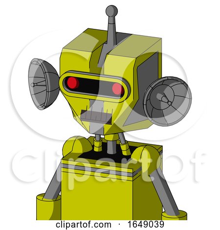 Yellow Robot with Mechanical Head and Dark Tooth Mouth and Visor Eye and Single Antenna by Leo Blanchette