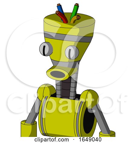 Yellow Robot with Vase Head and Round Mouth and Two Eyes and Wire Hair by Leo Blanchette
