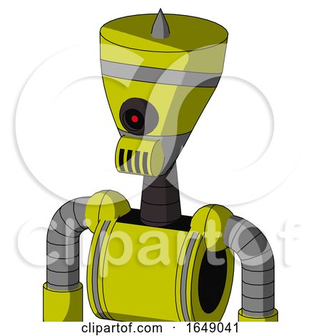 Yellow Robot with Vase Head and Speakers Mouth and Black Cyclops Eye and Spike Tip by Leo Blanchette