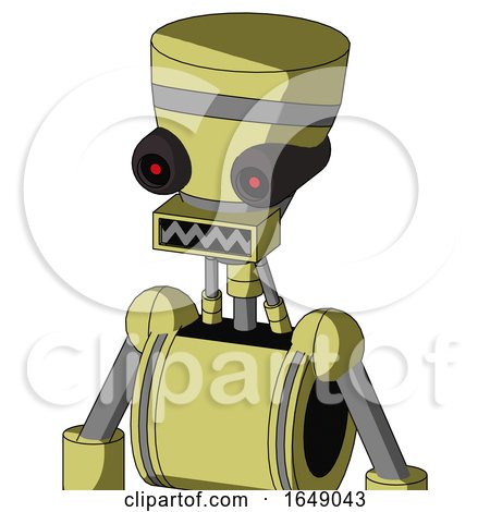 Yellow Robot with Vase Head and Square Mouth and Black Glowing Red Eyes by Leo Blanchette