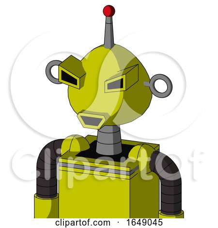 Yellow Robot with Rounded Head and Happy Mouth and Angry Eyes and Single Led Antenna by Leo Blanchette